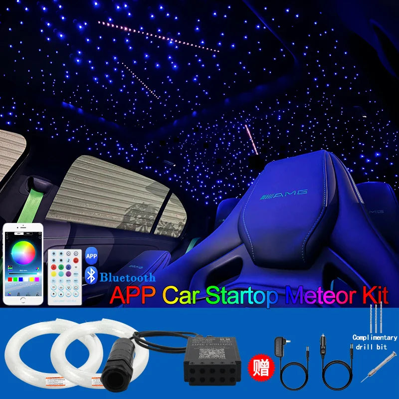 Car Starry Sky Ceiling Light Kit Meteor Car Ceiling Fiber Optic Light Guide Rgbw Full Color App Bluetooth Modified Starry Sky Light