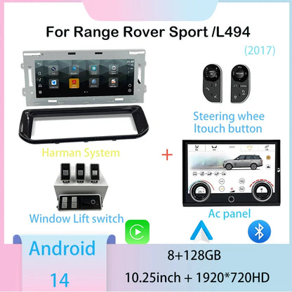 10.25inch Android 14 For Range Rover sport L494 Multimedia Player Radio Carplay auto retains the original feature menu AC Panel