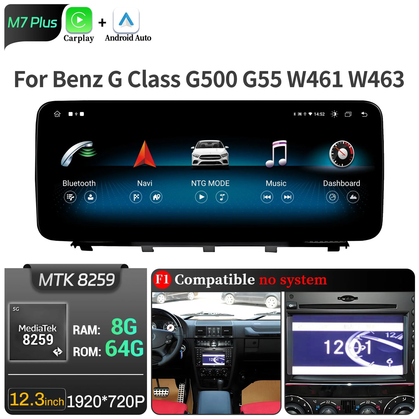 Car Radio For Mercedes Benz G Class G500 G55 W461 W463 2008-2015 Android 14 Wireless BT Carplay Snapdragon 680 Head Unit Screen