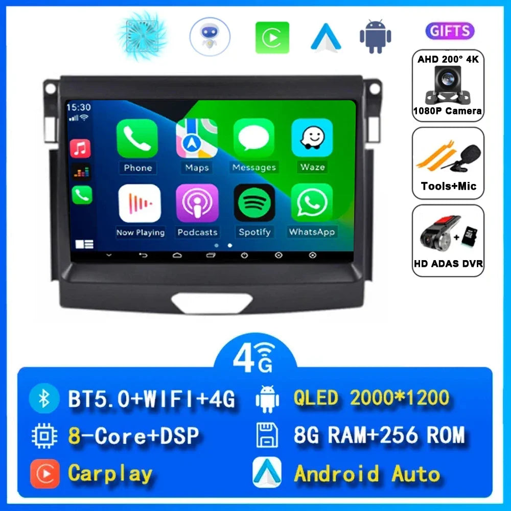 Android 15 Car Radio Stereo QLED Screen For Ford Ranger 2015 2016 2017 2018 2019 2020 GPS Multimedia Carplay Autoradio Head unit