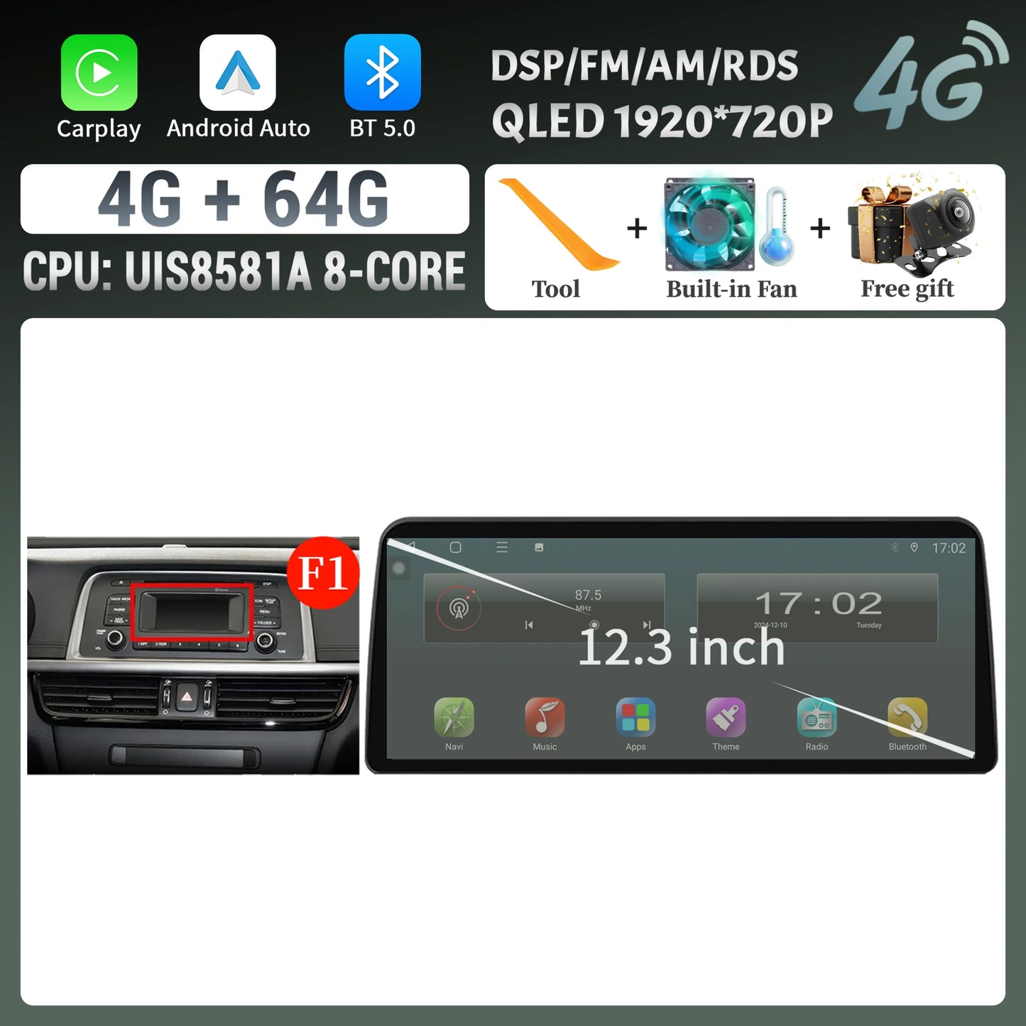 12.3inch Android 14 For KIA K5 Optima 2015 2016 2017 2018 2019 Car Radio Multimedia Navigation GPS Carplay Stereo Touch Screen