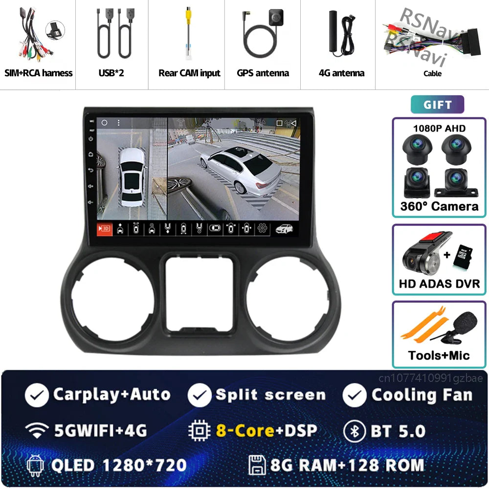 Android 14 Carplay Auto For Jeep Wrangler 3 JK 2015 2016 2017 Car Radio Player Multimedia srereo Navigation BT 4G WIFI DSP