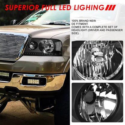 LED DRL Headlights Assembly Compatible with 2004-2008 Ford F-150 Lincoln Mark LT, Driver and Passenger Side Halogen Headlamps w/