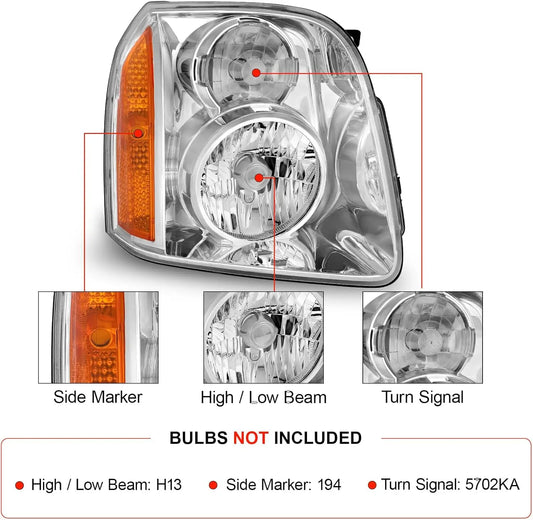 Headlight Assembly Halogen Compatible With 2007-2014 GMC Yukon 2007 2008 2009 2010 2011 2012 2013 2014 GMC Yukon Headlamp Assemb