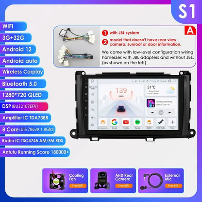 Hizpo For Toyota Sienna XL30 2010-2014 Car Radio Multimedia Video Player Navigation Stereo GPS Android Auto Carplay 8G+128GB RDS