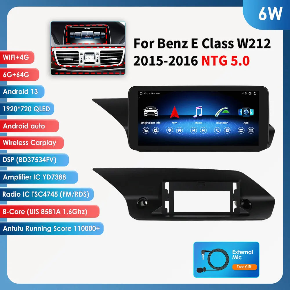 2Din AI Carplay Android Auto Car Radio For Mercedes Benz W212 NTG 4.0 4.5 5.0 2009-2016 E-Class E200 E230 E260 E300 S212 4G GPS