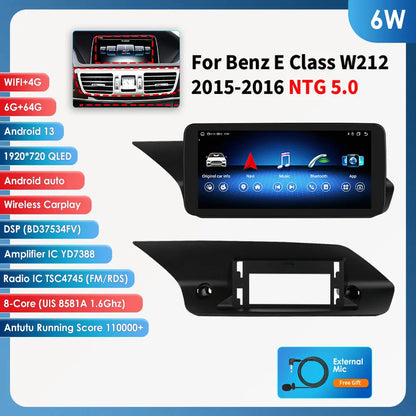 2Din AI Carplay Android Auto Car Radio For Mercedes Benz W212 NTG 4.0 4.5 5.0 2009-2016 E-Class E200 E230 E260 E300 S212 4G GPS