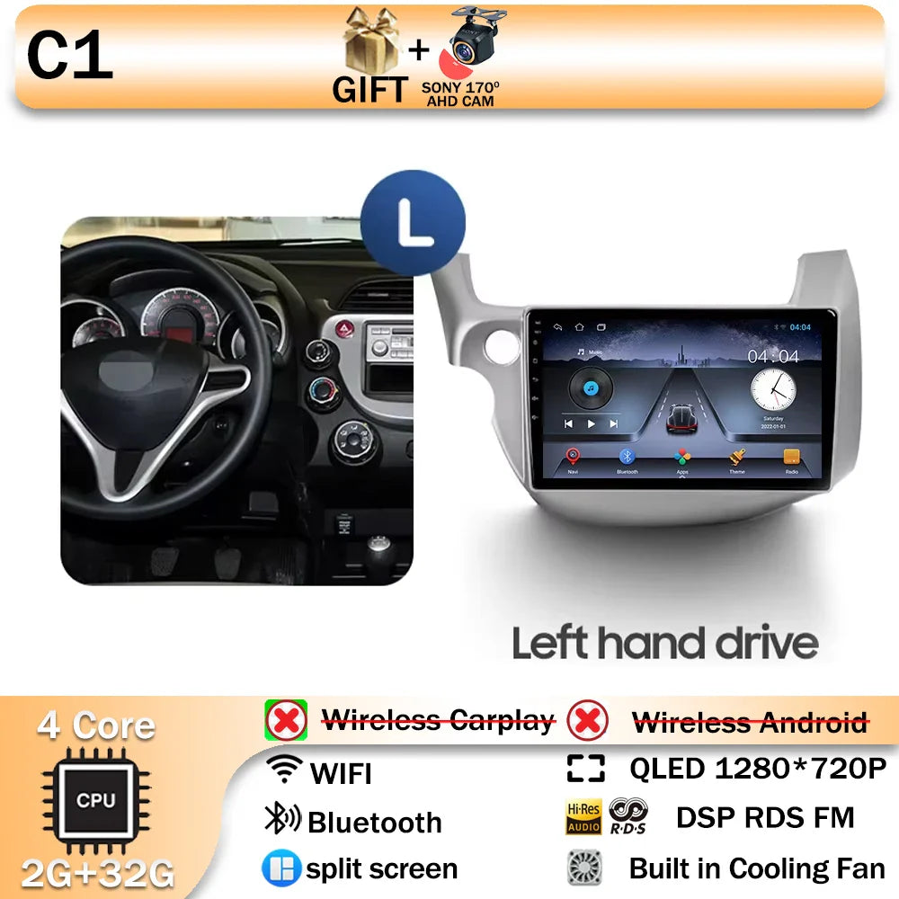 Android 14 For HONDA FIT JAZZ 2008 2009 2010 2011 2012 2013 Car Stereo Radio Multimedia Wireless Carplay Android Auto GPS 4G BT
