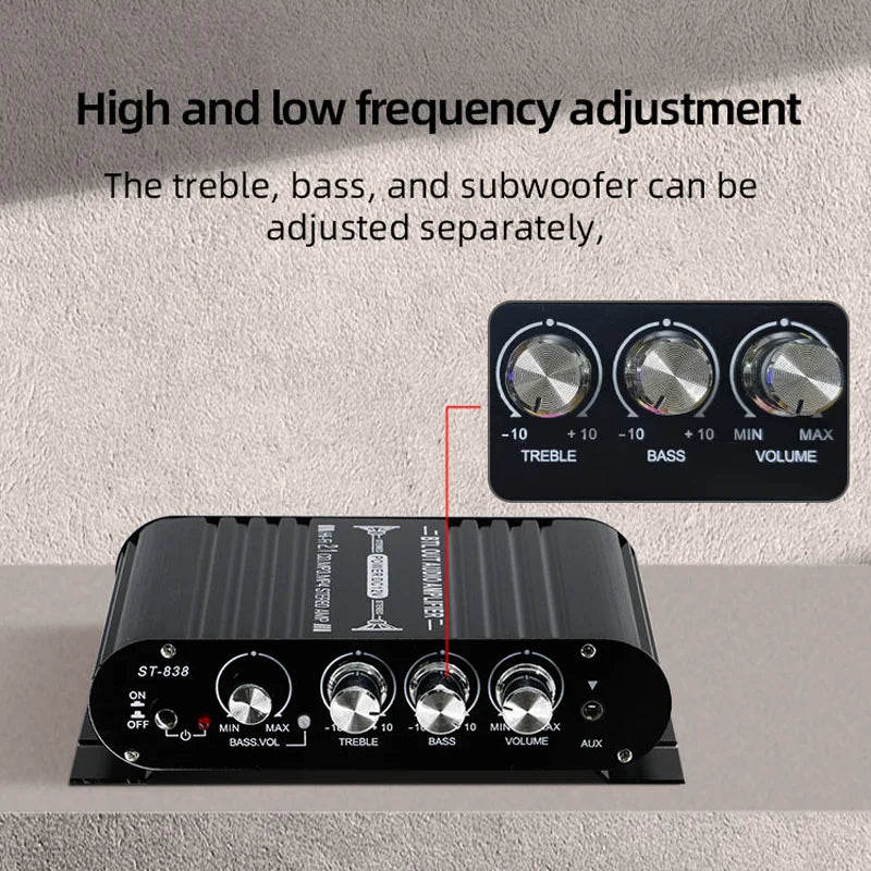 Mini car Amplificador Audio With  Bluetooth5.0  2.1 Channel Supports Input from Mainstream Devices such as DVD, TV, Computer