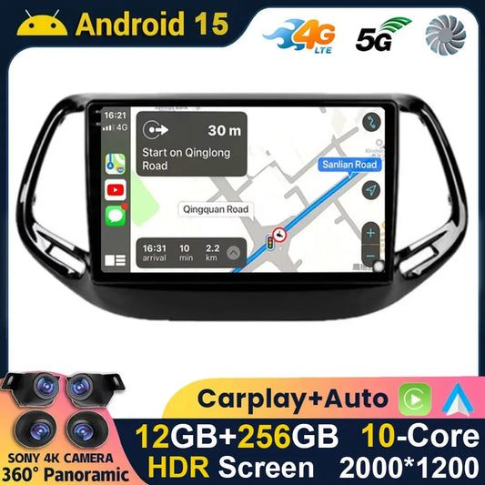 Android 15 CarPlay Auto WIFI+4G For Jeep Compass 2 MP 2016 2017 2018 2019 Car Radio Multimedia Video Player GPS Autoradio Stereo