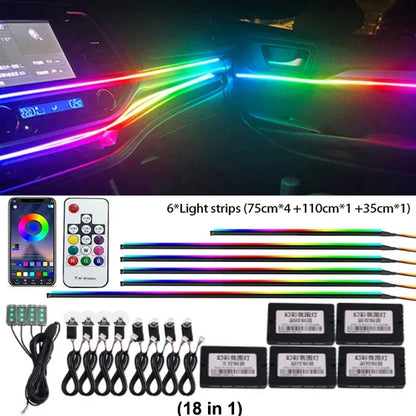 22 in 1 Universal Ambient Light Car Interior Acrylic Strip Kit 213 64 Color RGB Symphony Rainbow Dashboard Atmosphere Light APP