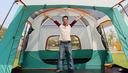 3 Sizes Tent Two-bedroom 1 Living Room Large Family Camping Tent 5-8-12 Person Leisure Camp Tent Rainproof Outdoor Indoor Hourse
