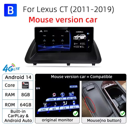 Nunoo Android 14 Car Radio CarPlay Screen For Lexus CT CT200 CT200h 2012-2020 GPS Navigation Snapdragon 8+128G Multimedia Player