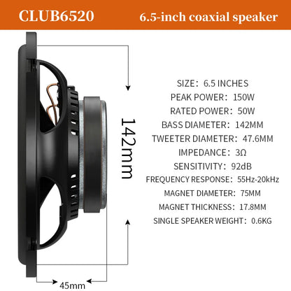 JBL Car Audio Speaker 6.5 "coaxial speaker 150W Real power no false power Door 2 way full frequency speaker Stereo subwoofer