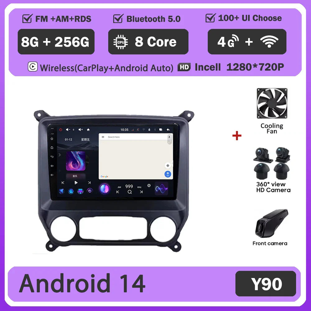 Android 14 Carplay Auto For Chevrolet Silverado 3 GMTK2 2014 2015 2016 2017 2018 Car Radio Multimedia Player Head Unit Screen