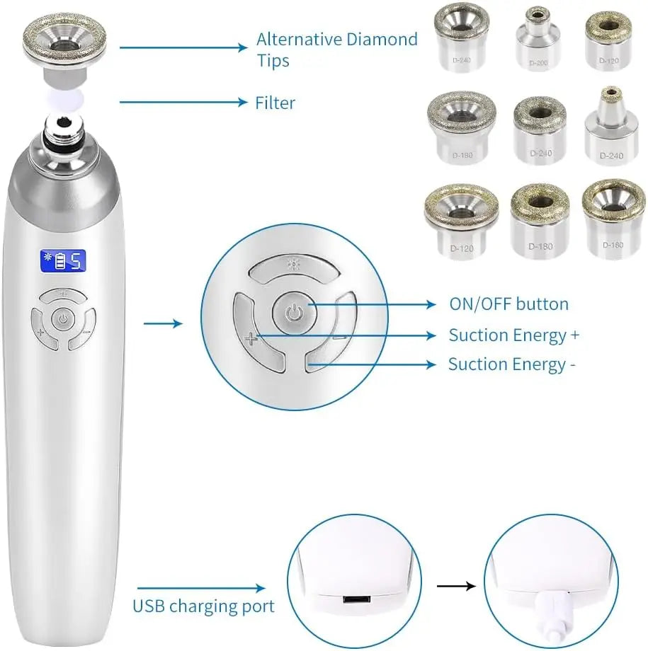 Microdermabrasion Machine 9pcs Diamond Dermabrasion Head, Suction Facial Device with  5 Levels for Skin Care Salon Home Use