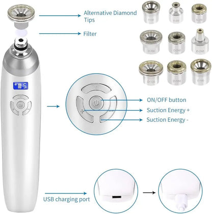 Microdermabrasion Machine 9pcs Diamond Dermabrasion Head, Suction Facial Device with  5 Levels for Skin Care Salon Home Use