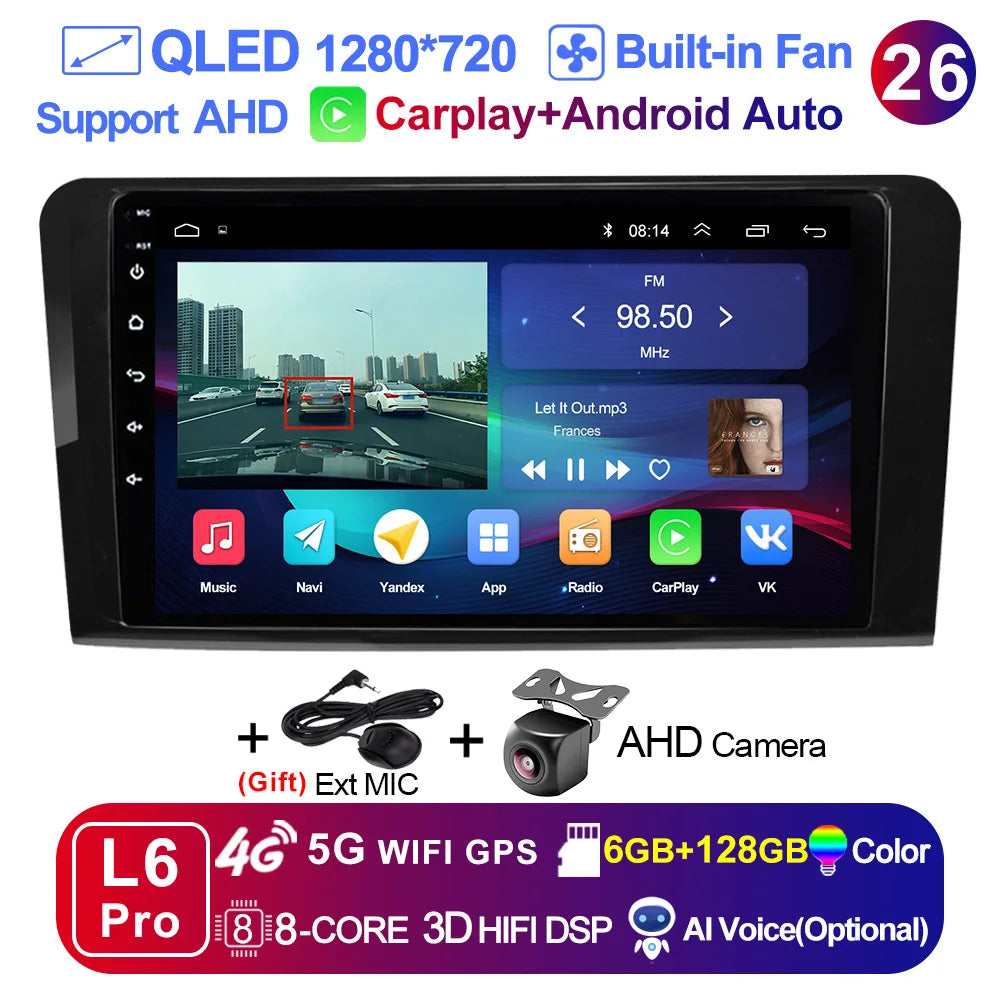 LEHX L6Pro 2 DIN Android 14 Car Radio For Mercedes Benz ML GL aW164 ML350 ML500 GL320 X164 ML280 GL350 GL450 Carplay Auto Audio