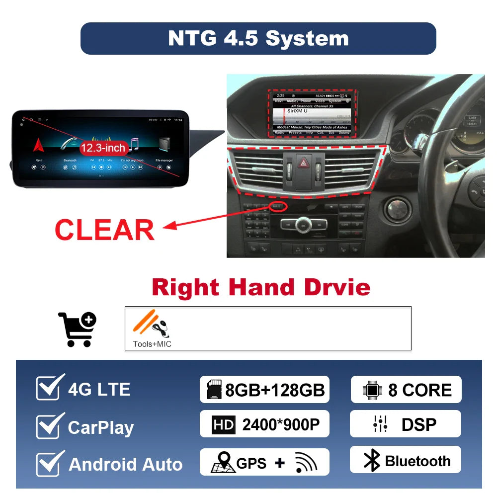 Wireless Carplay Android 14 for Mercedes Benz E Class W212 2009 - 2015 Car Radio Player Video DSP Stereo Touch Screen 4G WiFi BT