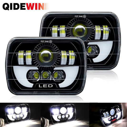 Car LED Headlight DRL Hi-Low Beam H4 Headlamp 5X7" 7x6 Inch Rectangle For Jeep Wrangler YJ Cherokee XJ Toyota Nissan GMC Ford
