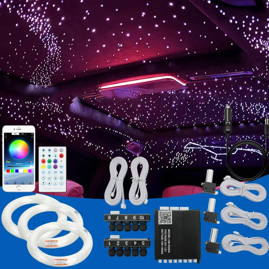 12V Car Starry Sky Ceiling Fiber Optic Modified Ceiling App Bluetooth Control Starry Sky Panoramic Sunroof Branch Light Source Machine White Light Starry Sky Lamp
