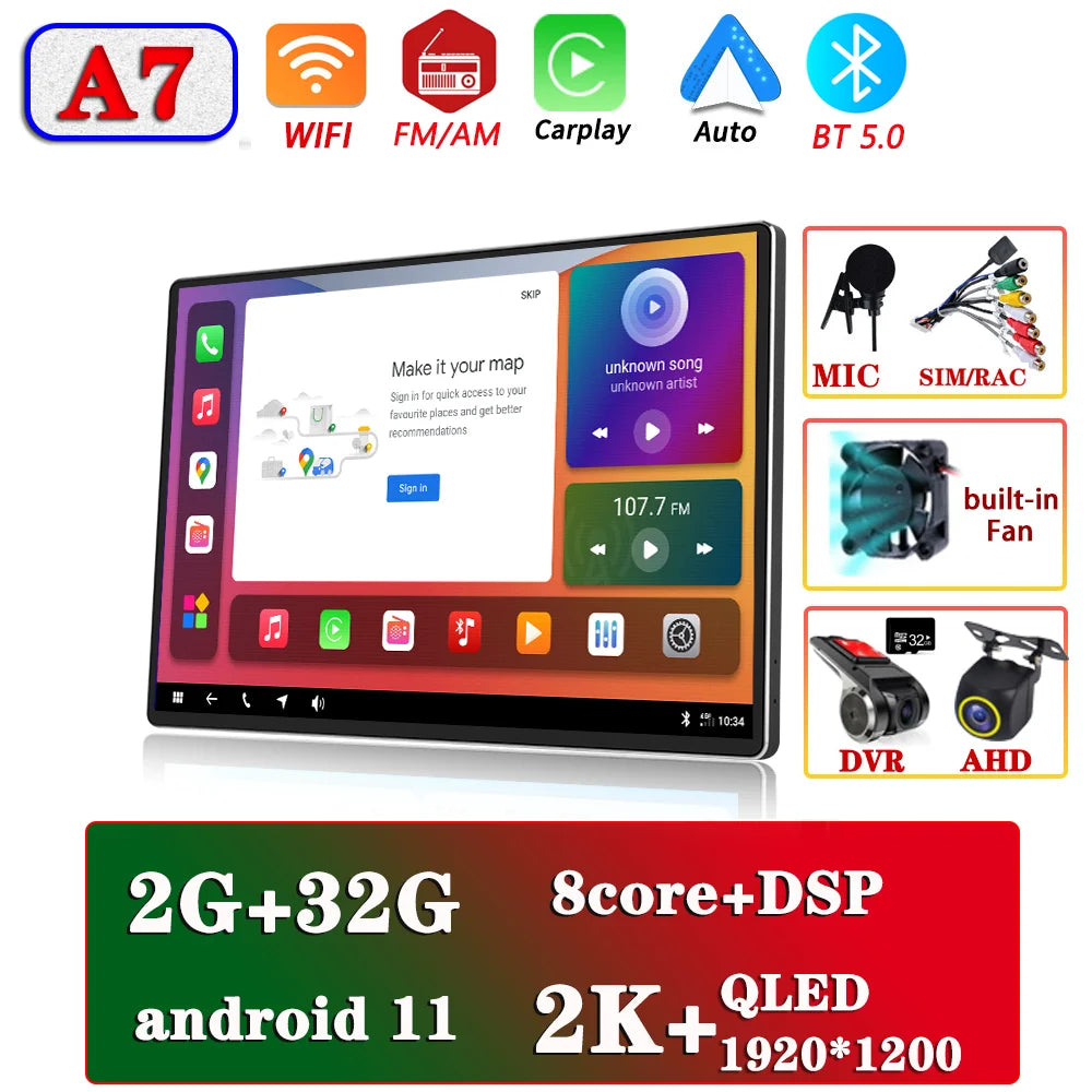 13.1" Car Radio GPS 2 din Android 11 Auto Carplay  For Nissan Hyundai KIA TOYOTA Honda Multimedia Player