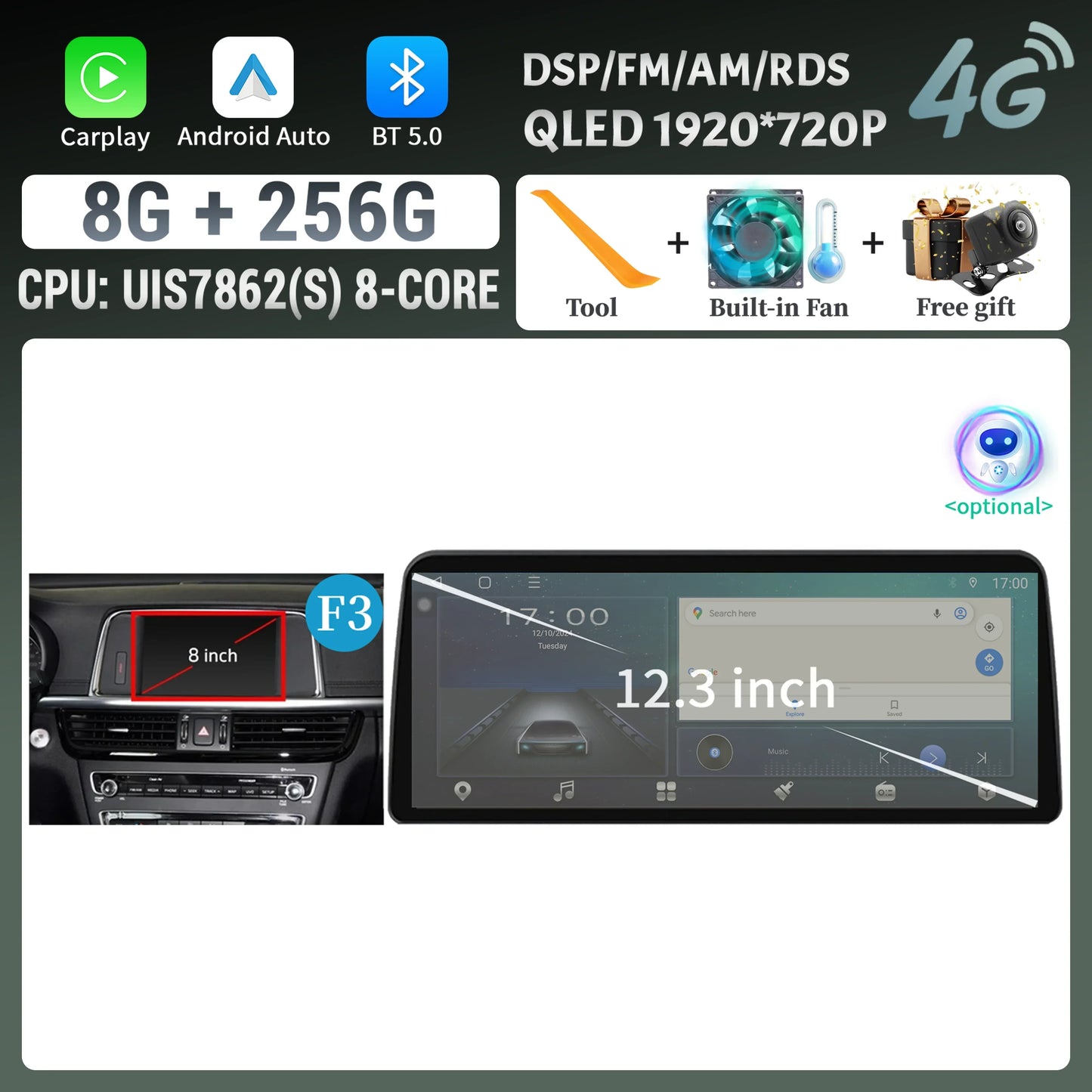 12.3inch Android 14 For KIA K5 Optima 2015 2016 2017 2018 2019 Car Radio Multimedia Navigation GPS Carplay Stereo Touch Screen