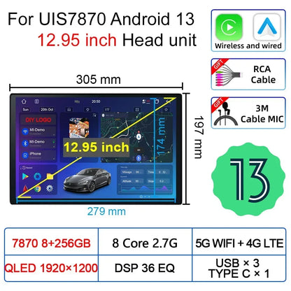Upgradation UIS 7870 Android 11 13 inch Car Multimedia AI Voice mp5 Palyer gps navigation Carplay Auto Stereo Radio Head Unit