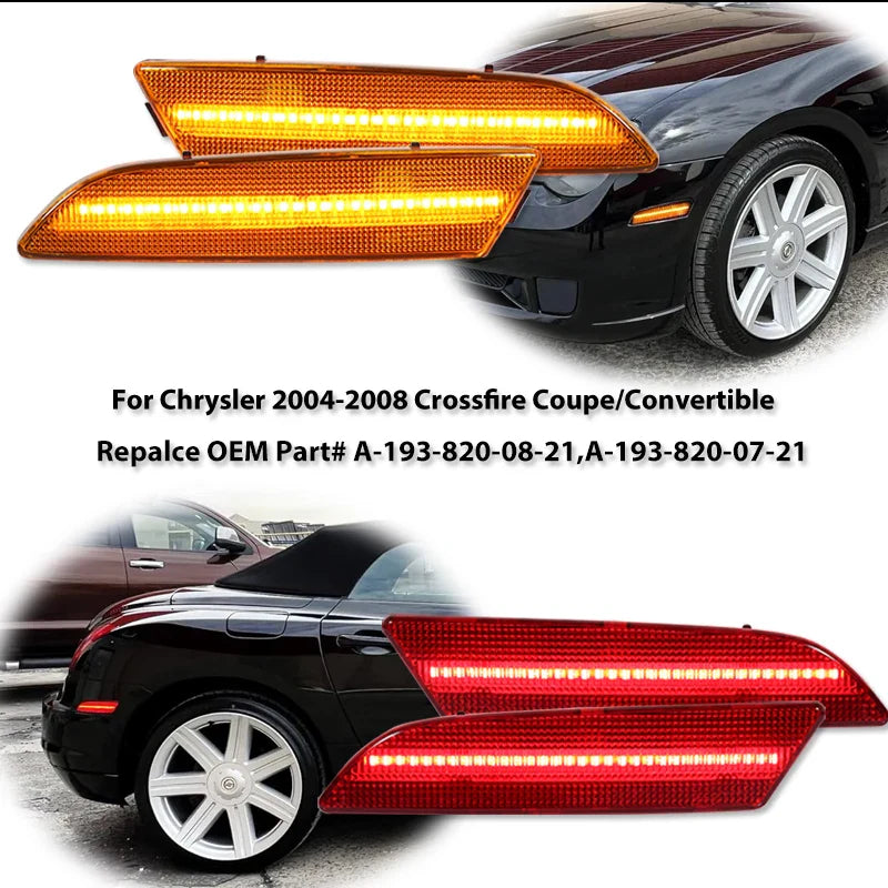 4PCS LED Side Marker light bumper front amber ＆ rear red turn Signal Lights for 2004 2005 2006 2007 -2008 Chrysler Crossfire