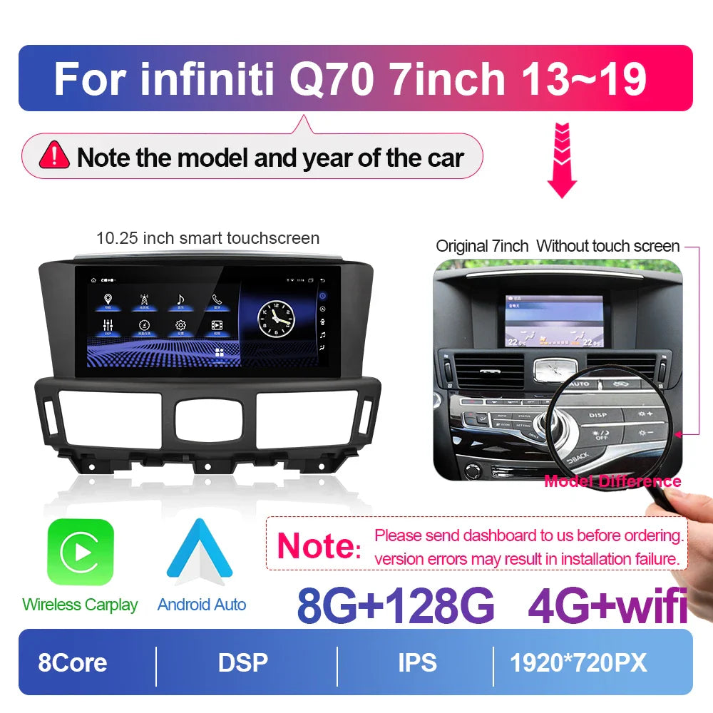 10.25inch Car Radio For Infiniti Q70 Q70L M25 M35 M37 2013-2019 Multimedia Player Wireless Carplay GPS Touch Head Unit Screen