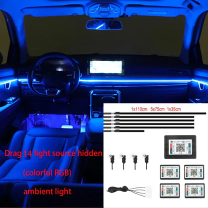 Universal Acrylic Neon LED Car Interior Ambient Lights APP Strip Light Guide Fiber Optic RGB Auto Decoration Atmosphere Lamp