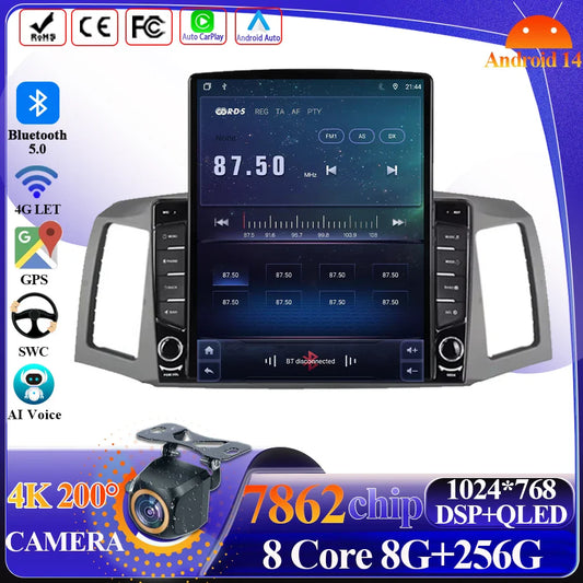 For JEEP Grand Cherokee WK 2004 2005 2006 2007 Tesla Type Car Radio Android 14 GPS Carplay Multimedia Player Navigation Stereo
