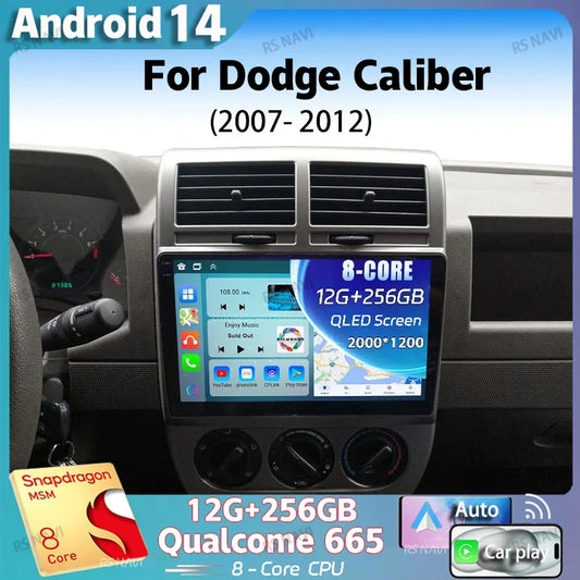 Android 14 For Dodge Caliber 2007 - 2012 2K QLED Android Car Radio Multimedia Video Player GPS AI Voice CarPlay 4G Stereo