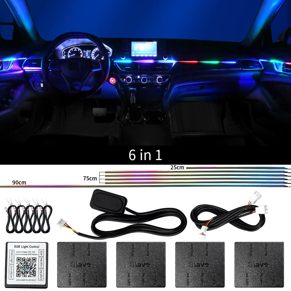 18 in 1 Dual Zone Symphony LED Car Ambient Light Rainbow Neon RGB Acrylic Strip Interior Decoration Streamer Atmosphere Lamp 12V