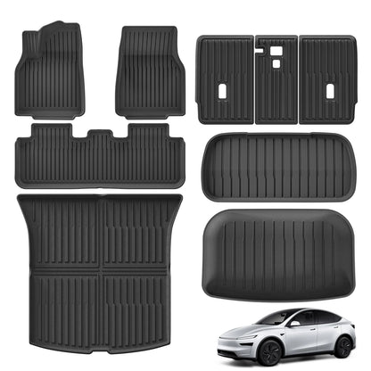 LUCKEASY for New Tesla Model Y 5seats Launch 2025+ Juniper TPE Floor Mats Cargo Liner Trunk Mats Backrest Pad Protection Black