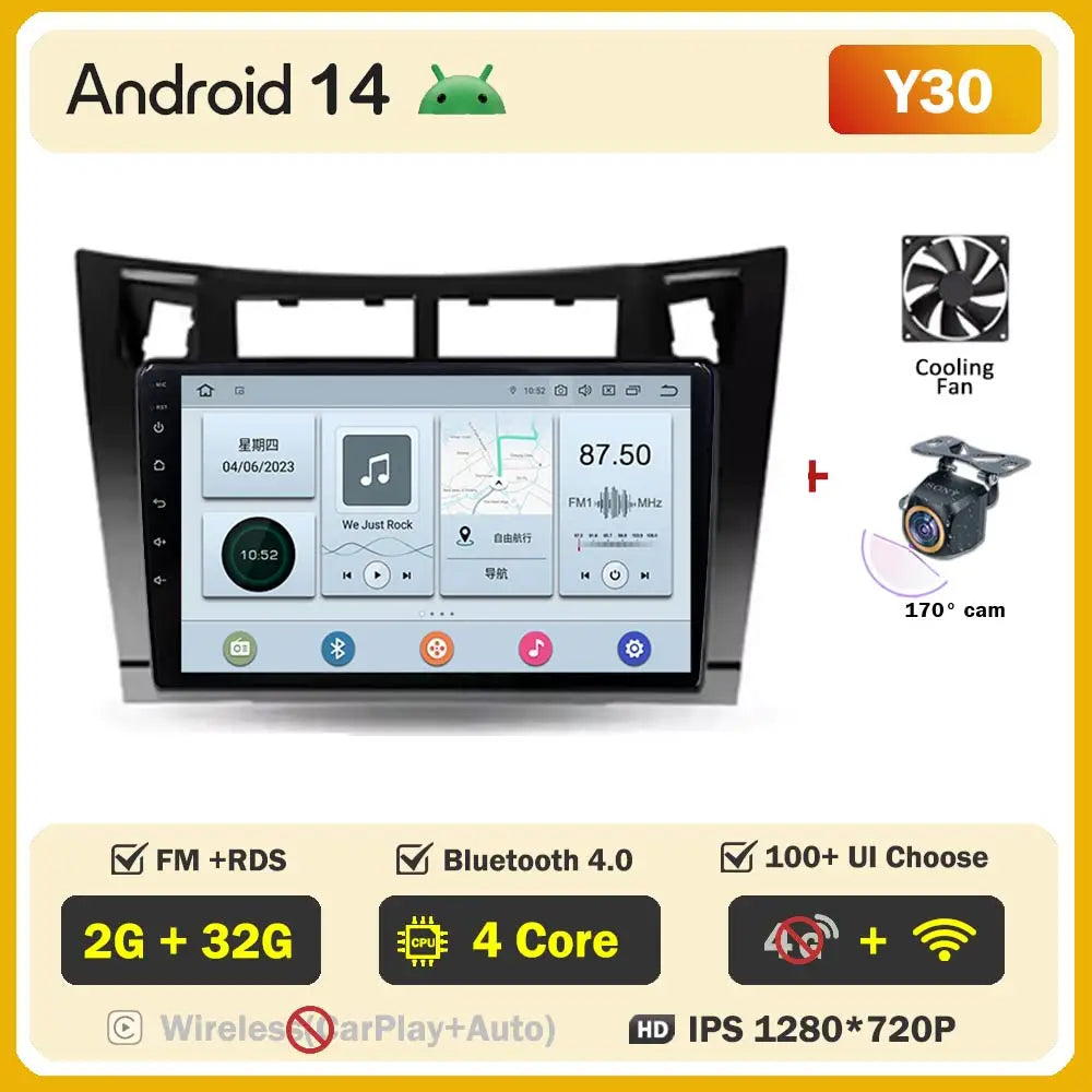 Car Radio Android 14 For Toyota Yaris 2 XP90 2005 - 2012 Auto Multimedia Stereo Dash Cam Screen GPS Head Unit Navigation DVD BT