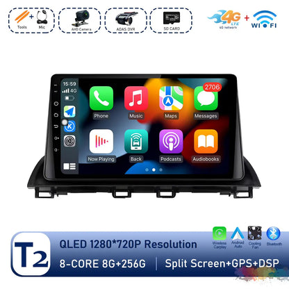Car Radio Stereo Player for Mazda 3 Axela 2013 - 2018 Android Auto Wireless Carplay WiFi BT GPS Navigation QLED Screen Head Unit