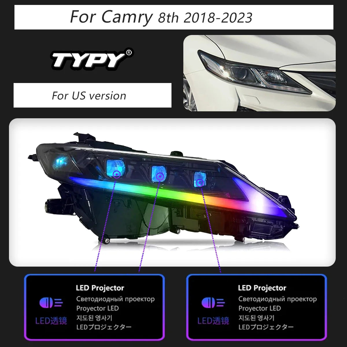 Car Light For 2018-2023 Toyota 8th Camry RGB Headlight DRL Dynamic Lamps Sequential Turn Signal