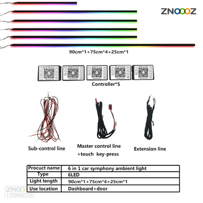 For Audi A1 A3 A6 A7 C5 C6 Q3 Q2 Q7 TT TTS R8 S3 S6  A4 64 Color RGB Symphony Car LED  Interior Ambient Light