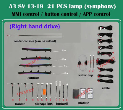 LHD RHD For Audi A3 RS3 S3 2013-2024 MMI APP Nozzle Air Vent Decorative LED Strip Lamp Door Dashboard Footwell Ambient Light