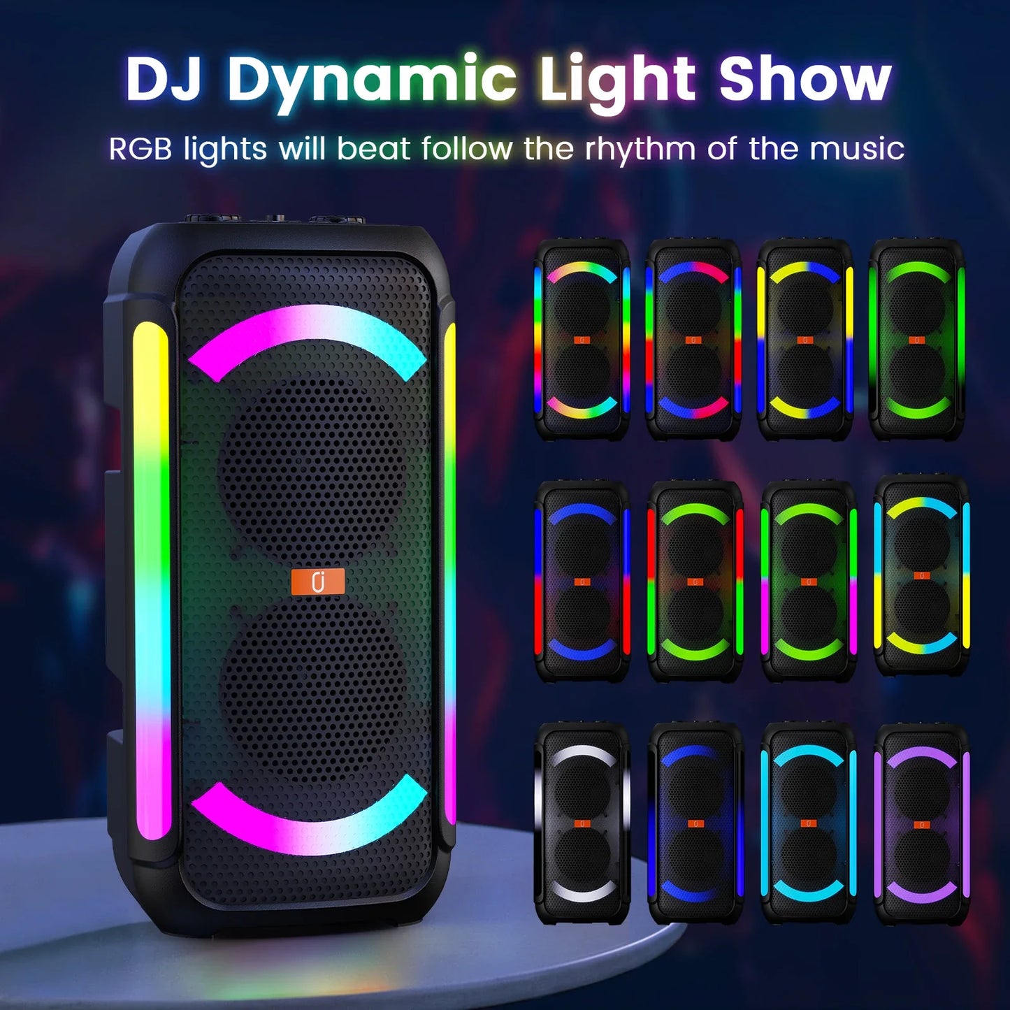 FanFun Karaoke Machine Microphones for Adults, Big Bluetooth Party Speaker with LED Disco Light, Perfect for Outdoor, Home
