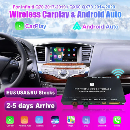 Wireless CarPlay Android Auto for Infiniti QX60 QX70 Q70 Mirror AftermarketCamera CarPlay Upgrade Retrofit Multimedia Navigation