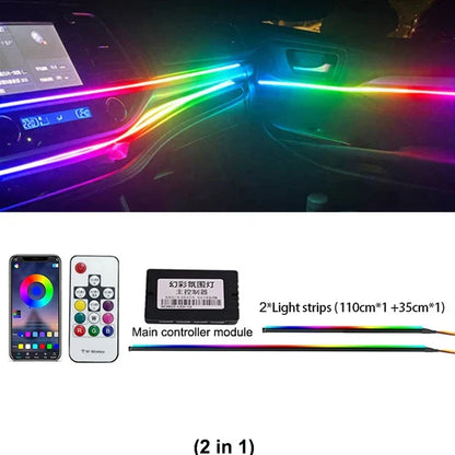 22 in 1 Universal Ambient Light Car Interior Acrylic Strip Kit 213 64 Color RGB Symphony Rainbow Dashboard Atmosphere Light APP