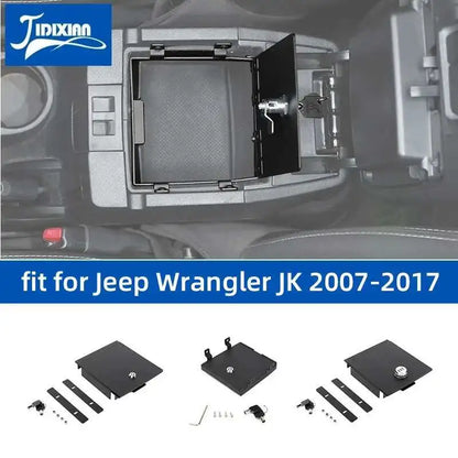 JIDIXIAN Car Armrest Safe Storage Box Cipher Lock for Jeep Wrangler JK 2007 2008 2009 2010 2011 2012 2013 2014 2015 2016 2017