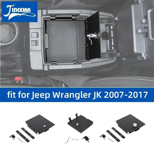 JIDIXIAN Car Armrest Safe Storage Box Cipher Lock for Jeep Wrangler JK 2007 2008 2009 2010 2011 2012 2013 2014 2015 2016 2017