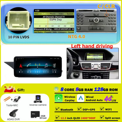 Car Radio Multimedia Android 14 For Mercedes Benz E Class W212 2009-2015 Auto Navigation GPS WIFI 4G Wireless CarPlay DSP Stereo