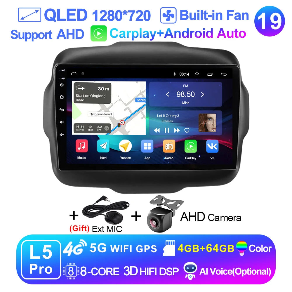 LEHX L6Pro 4G LTE DSP Car Radio Android Auto Video Multimedia Player For Jeep Renegade 2016-2020 Carplay 2din dvd Autoradio  gps