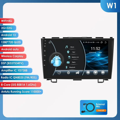 Hizpo Car Radio for Honda CRV CR-V 2007-2011 Multimedia Video Player Navigation Stereo GPS Android 13 Carplay Head Unit No DVD