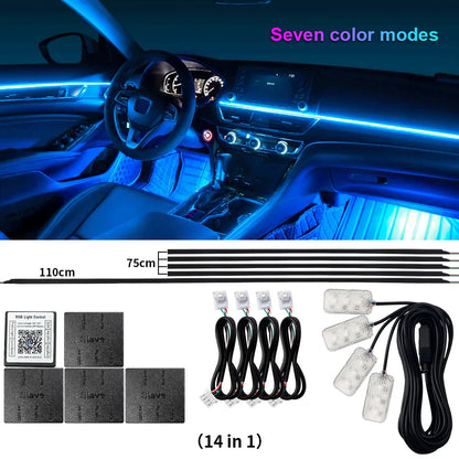 18 in 1 Dual Zone Symphony LED Car Ambient Light Rainbow Neon RGB Acrylic Strip Interior Decoration Streamer Atmosphere Lamp 12V