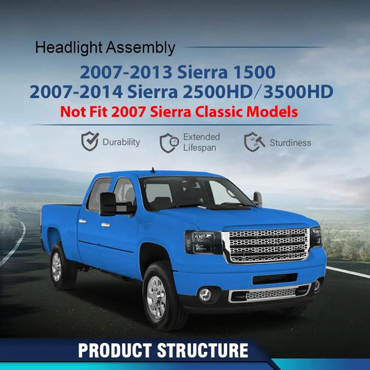 LED DRL Headlights, Compatible with GMC Sierra 1500 2007-2013/Fit Sierra 2500HD 3500HD 2007-2014 (Not Fit 2007 Sierra Classic) S